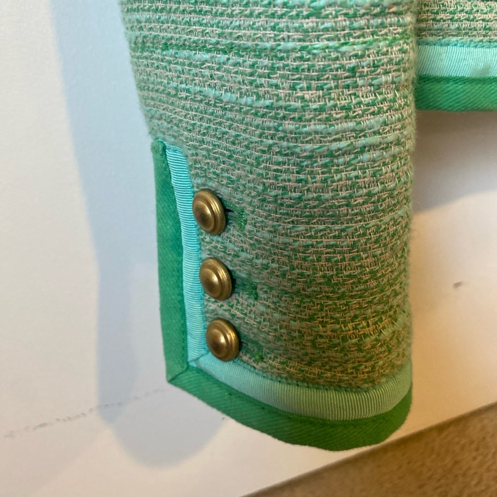 J. Crew Spearmint Green Tweed Collarless Jacket size 00 - Picture 4 of 5